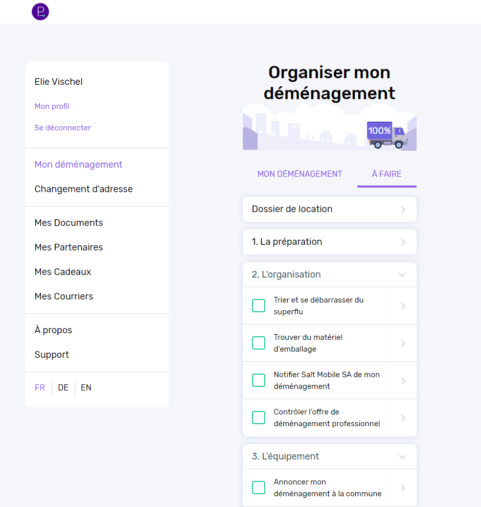 planyourmove - app - organiser déménagement - checklists - page - à faire